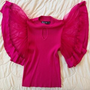 Zara Fuchsia Ruffle Sleeve Blouse
